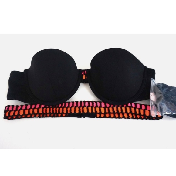 Victorias Secret Black Crochet Banded Push Up The Flirt Bandeau Bikini Top 34C - Picture 1 of 3